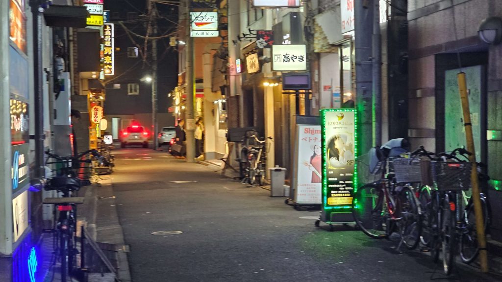 大通りから入った脇道はベトナム人のガールズバー多数